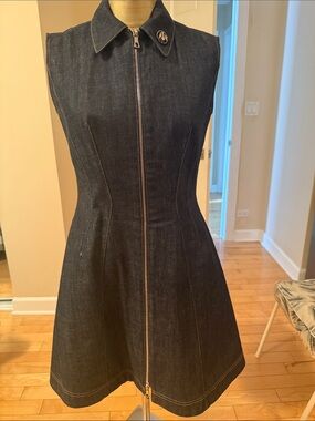 Dior Sleeveless Dark Denim Zip-Front Mini Dress - Black